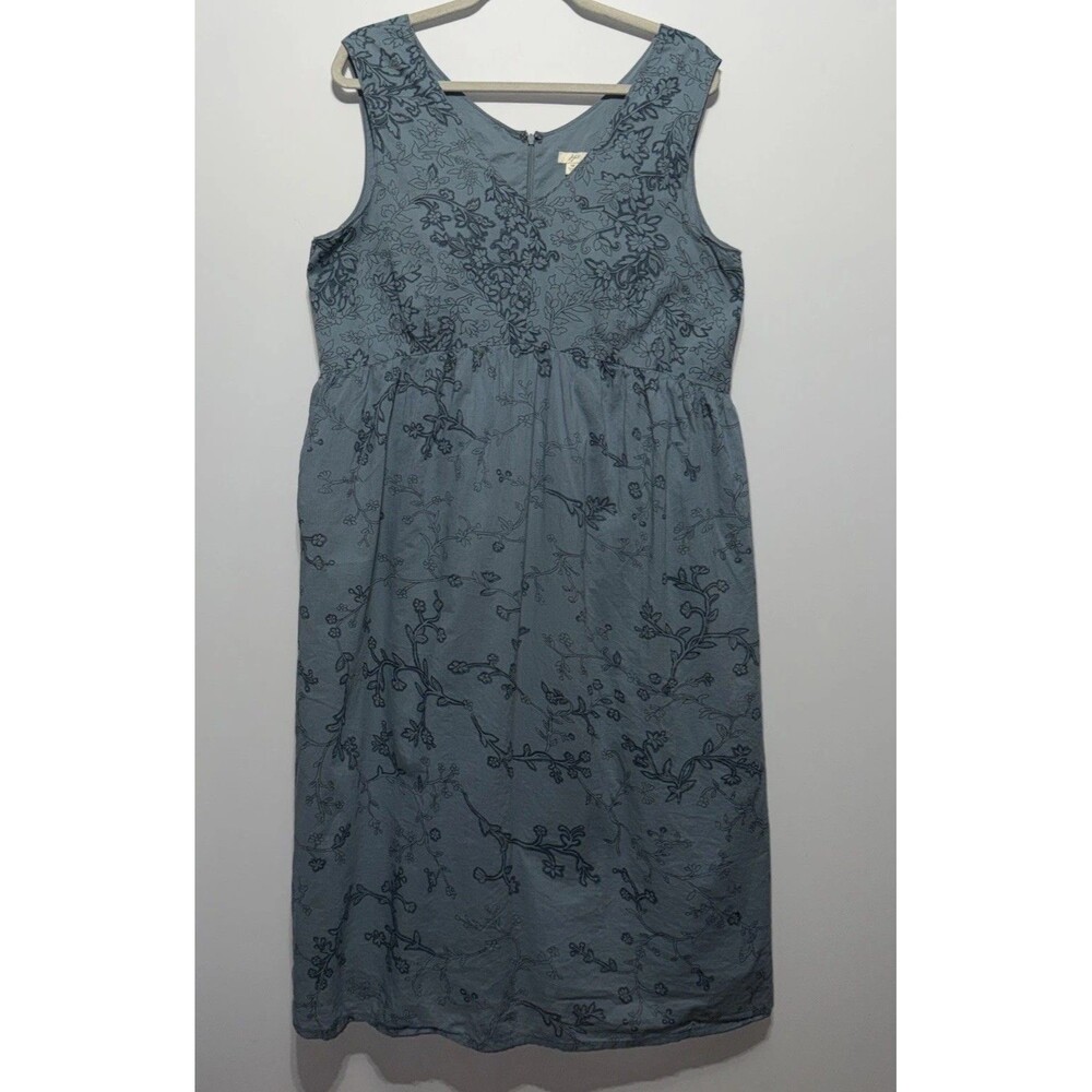 J Jill Womens 14 Cotton Sleeveless Lined Maxi Dress Blue Floral Boho Cottage